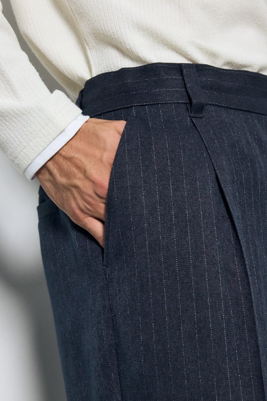 ウールライクテーパードパンツ 柄GRY M