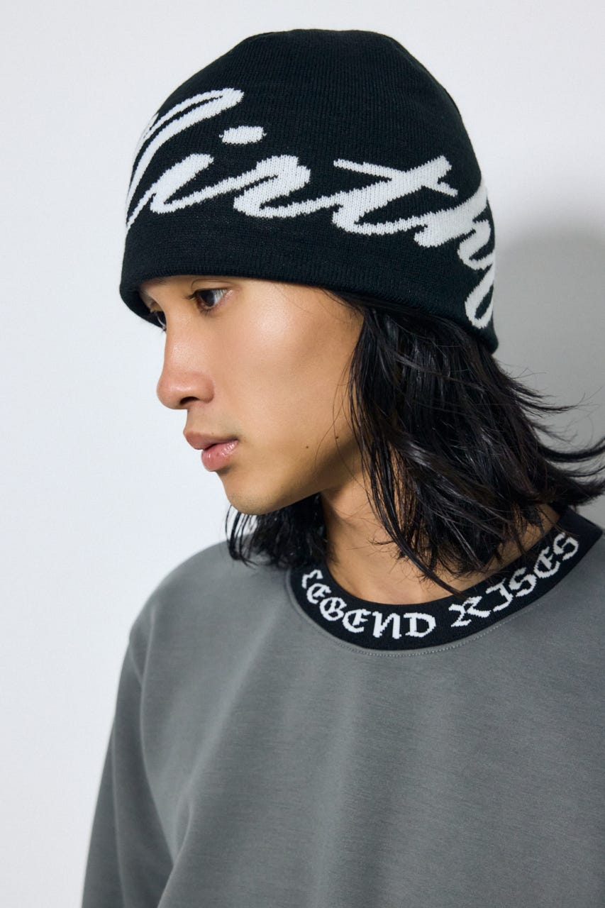 ロゴデザインニット帽 柄BLK FREE