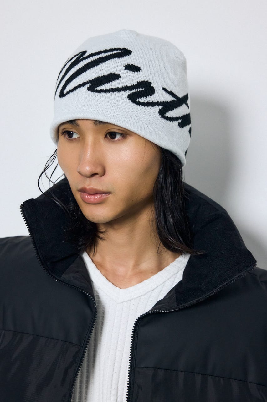 ロゴデザインニット帽 柄WHT FREE