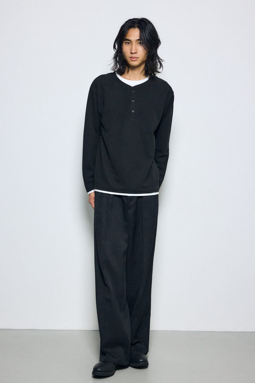 フェイクレイヤードヘンリーネックトップス BLK M