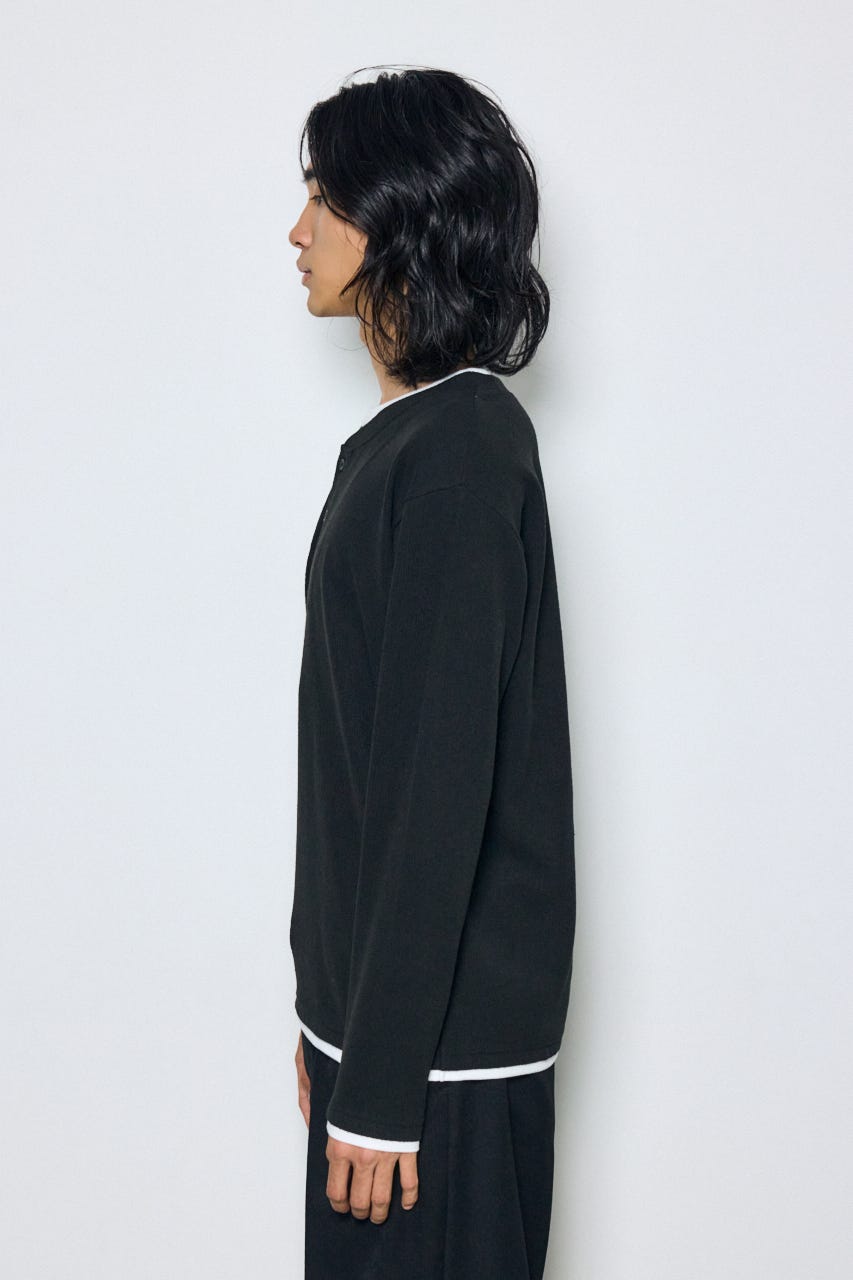 フェイクレイヤードヘンリーネックトップス BLK M