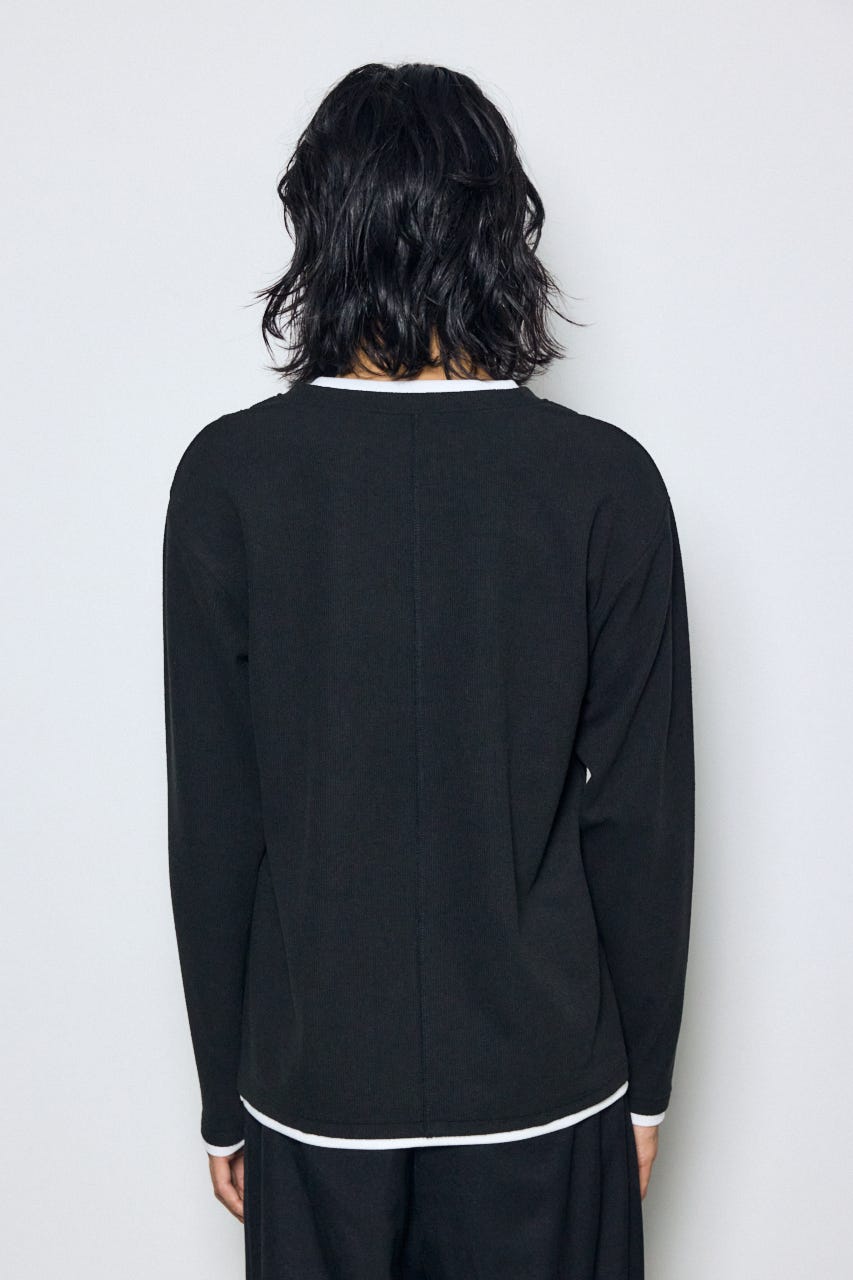 フェイクレイヤードヘンリーネックトップス BLK M