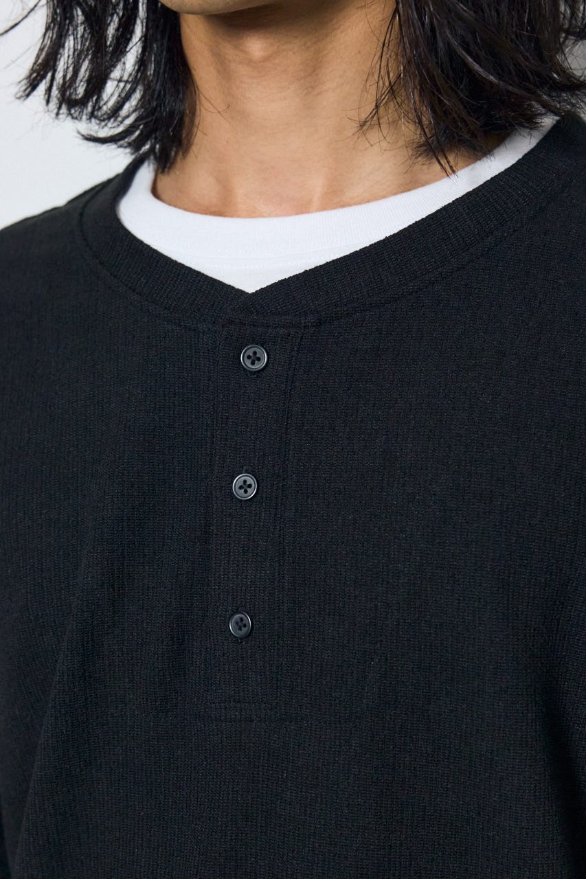 フェイクレイヤードヘンリーネックトップス BLK M