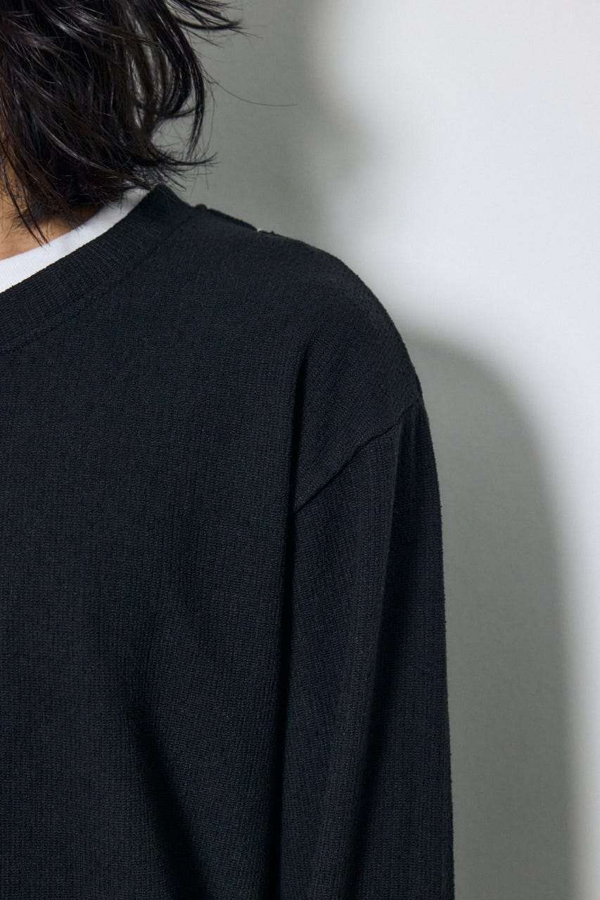 フェイクレイヤードヘンリーネックトップス BLK M