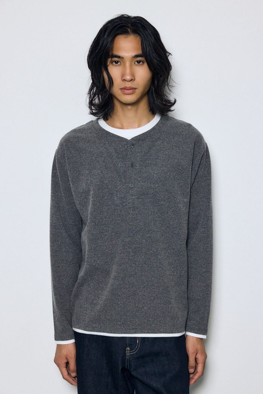 フェイクレイヤードヘンリーネックトップス T.GRY M