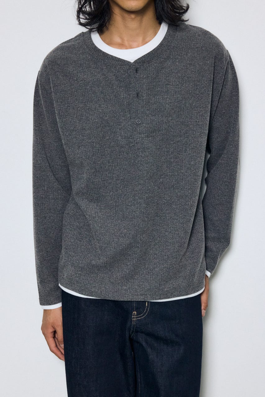 フェイクレイヤードヘンリーネックトップス T.GRY M