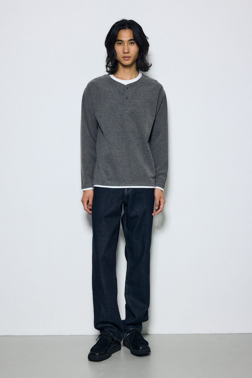 フェイクレイヤードヘンリーネックトップス T.GRY M