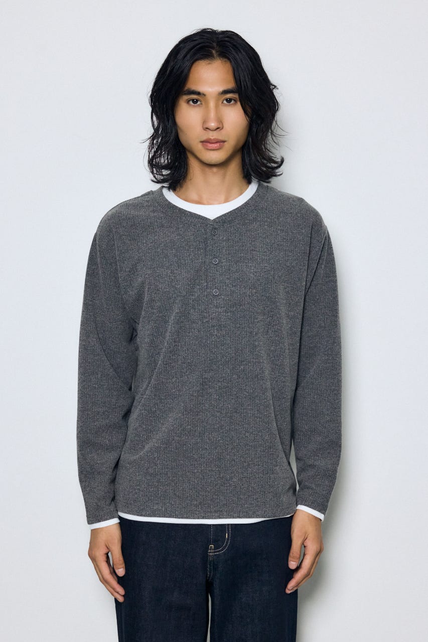 フェイクレイヤードヘンリーネックトップス T.GRY M