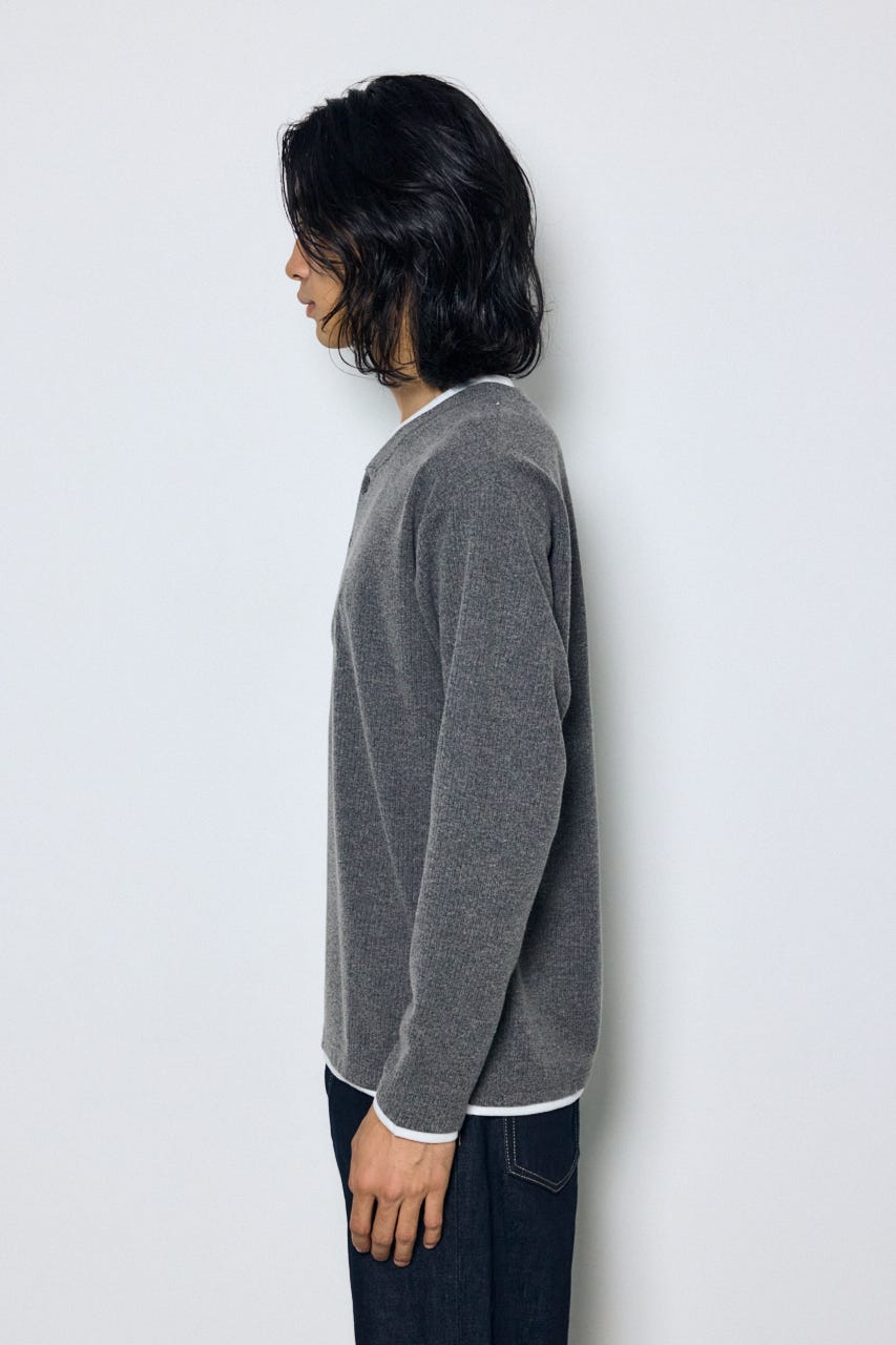 フェイクレイヤードヘンリーネックトップス T.GRY M