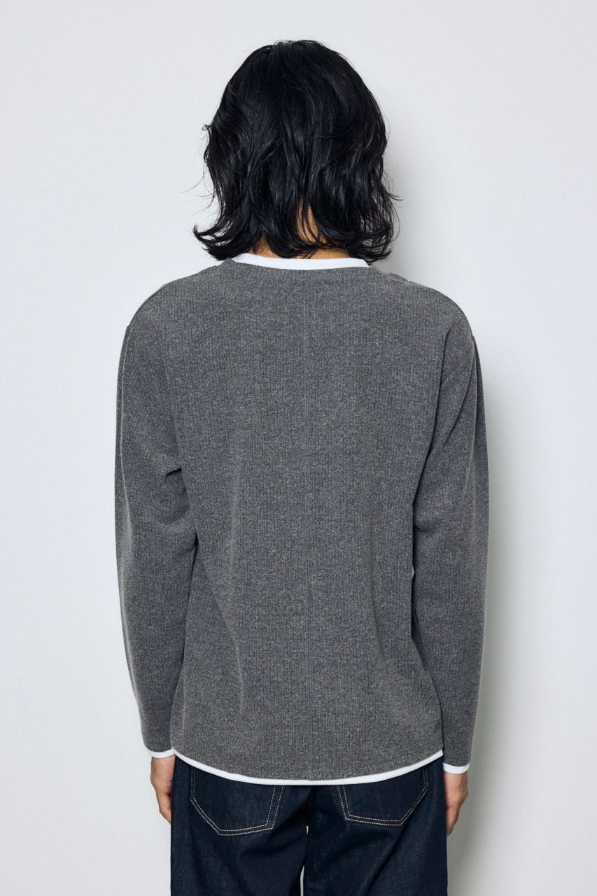 フェイクレイヤードヘンリーネックトップス T.GRY M