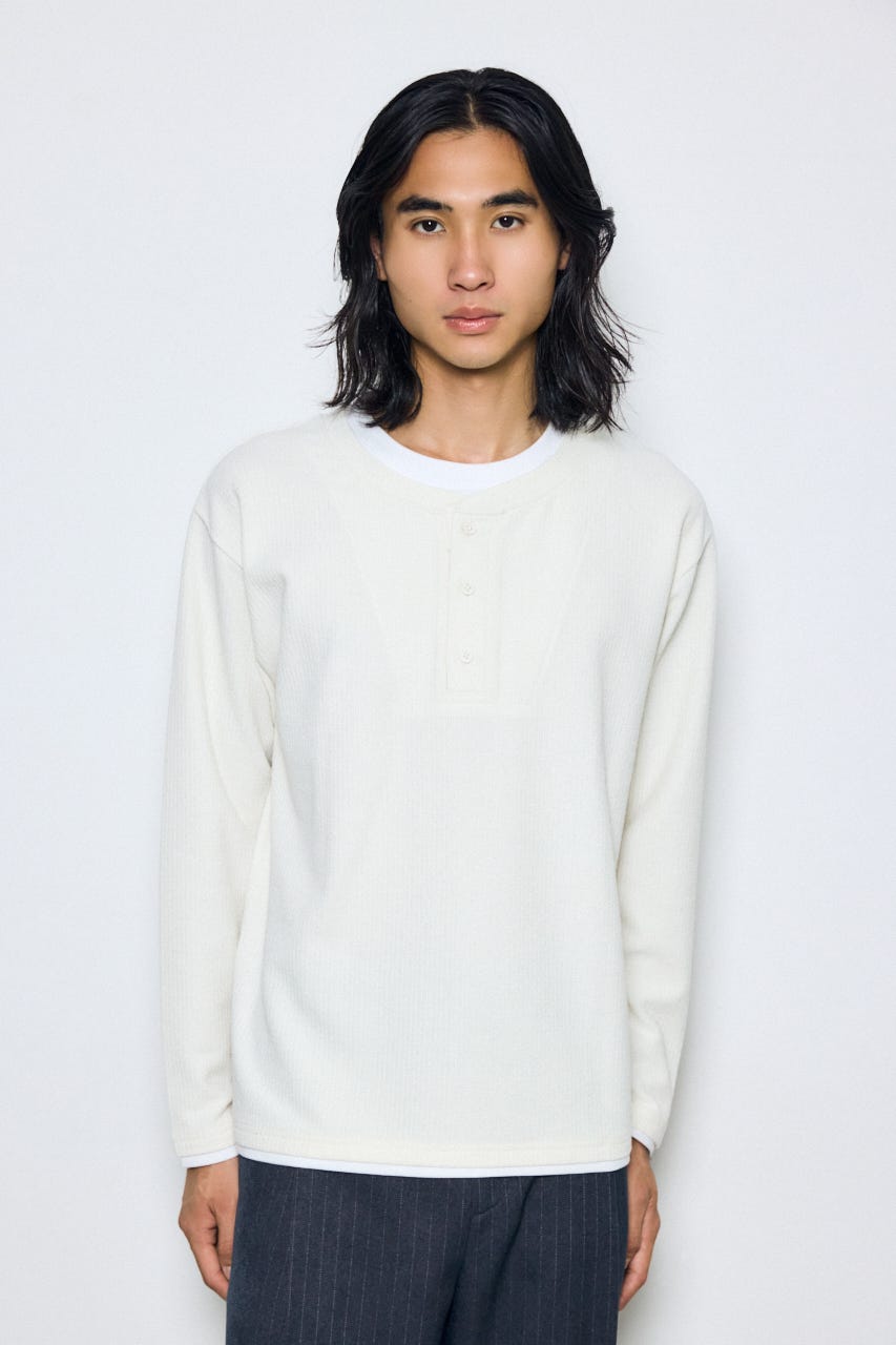 フェイクレイヤードヘンリーネックトップス WHT M
