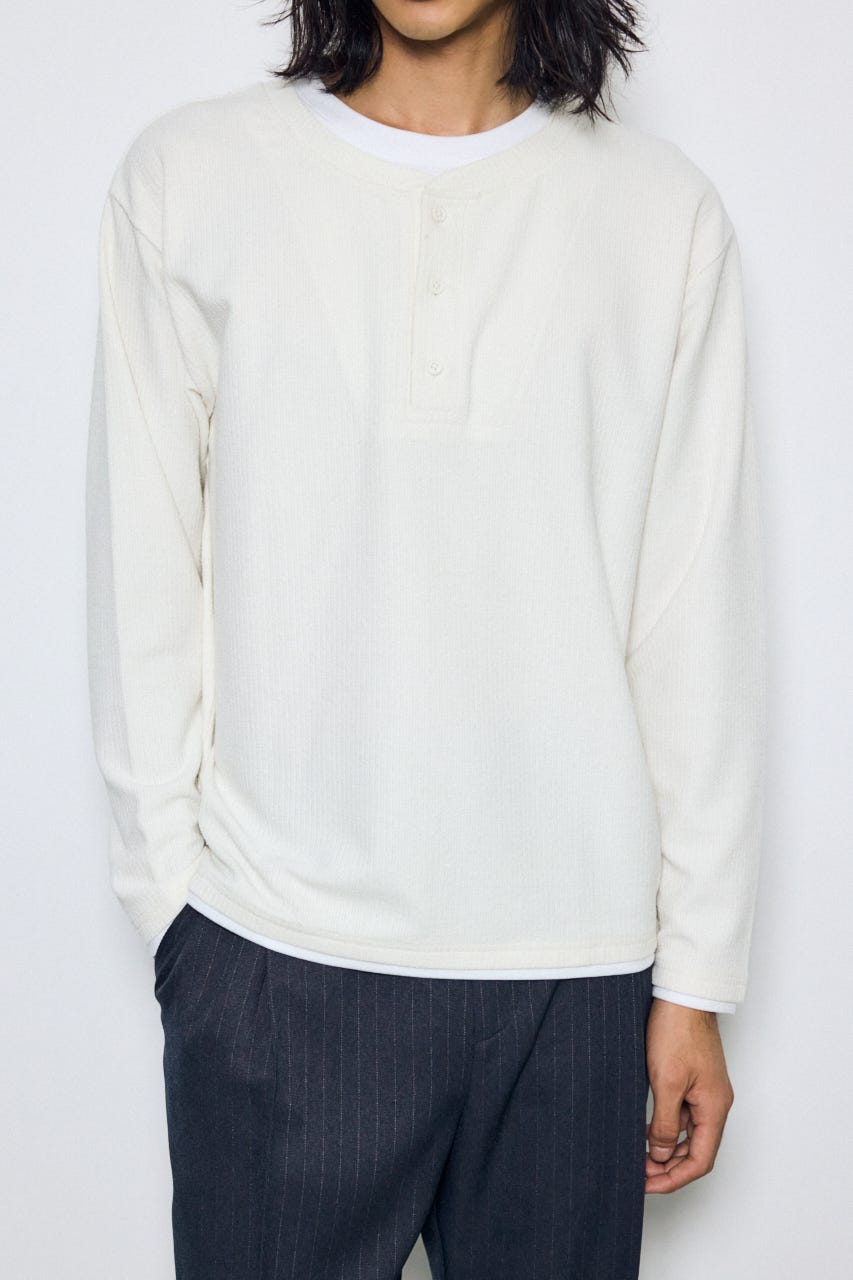フェイクレイヤードヘンリーネックトップス WHT M