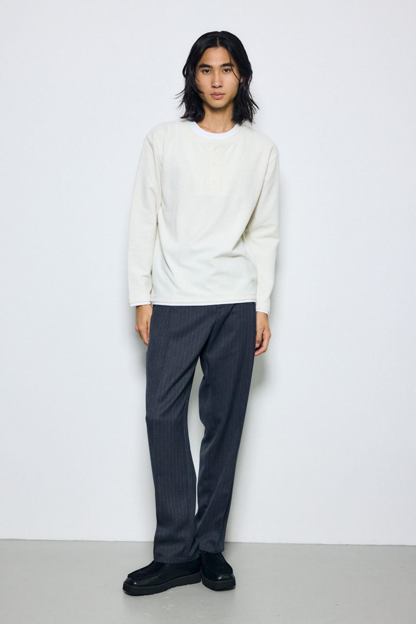 フェイクレイヤードヘンリーネックトップス WHT M