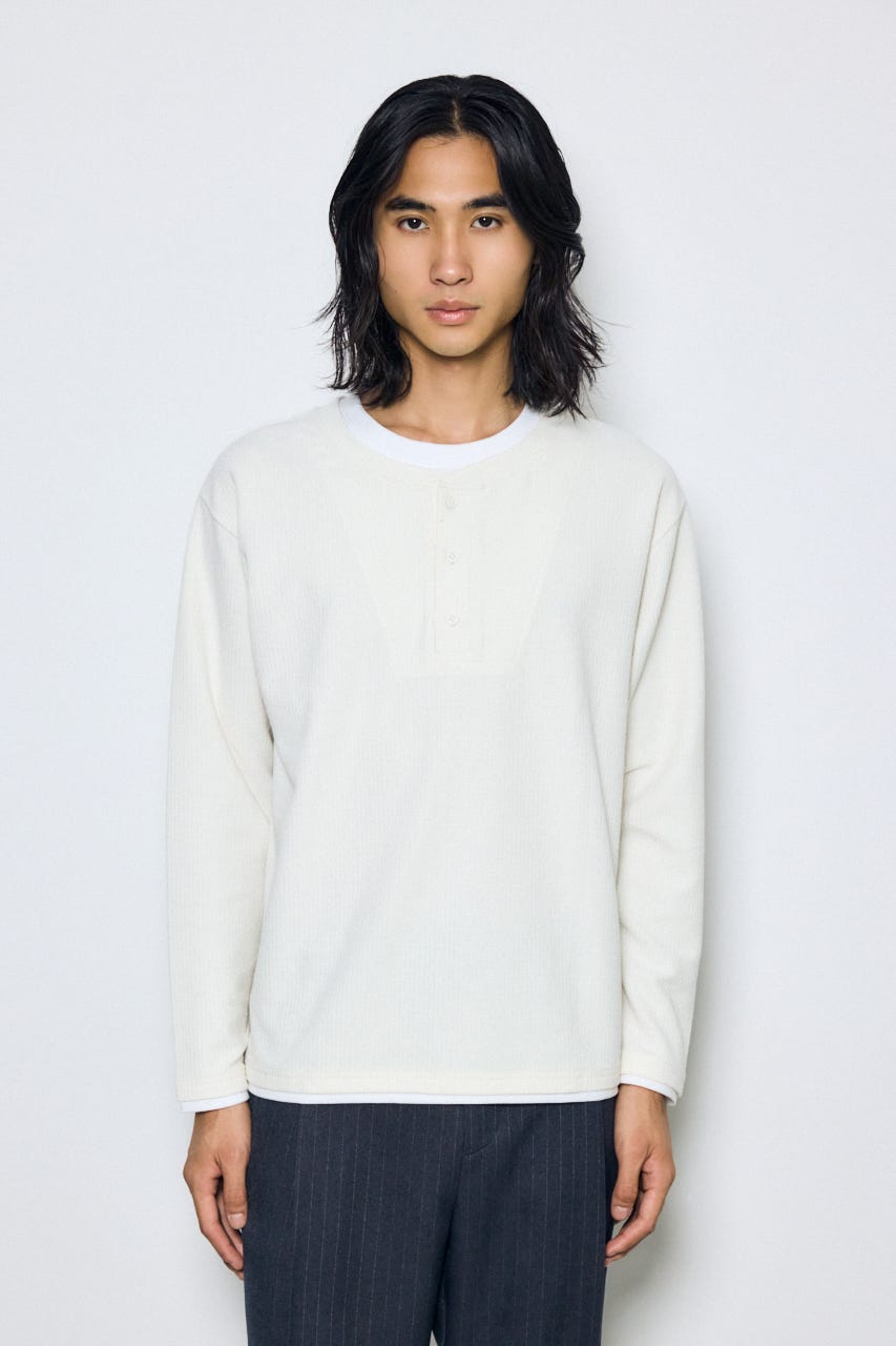 フェイクレイヤードヘンリーネックトップス WHT M