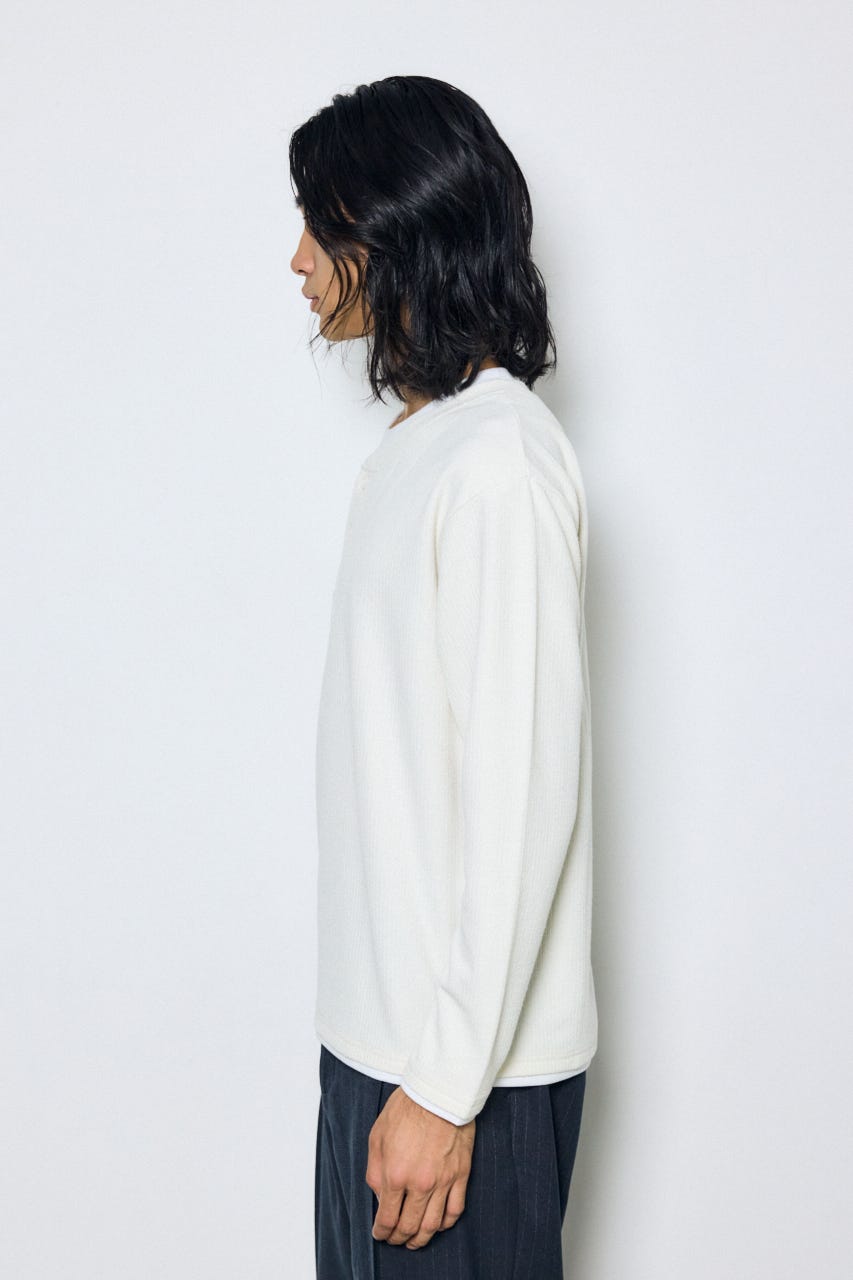 フェイクレイヤードヘンリーネックトップス WHT M