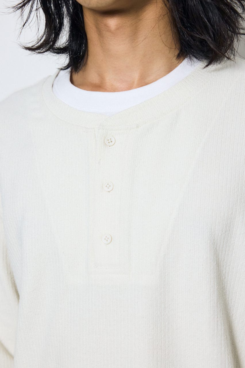 フェイクレイヤードヘンリーネックトップス WHT M