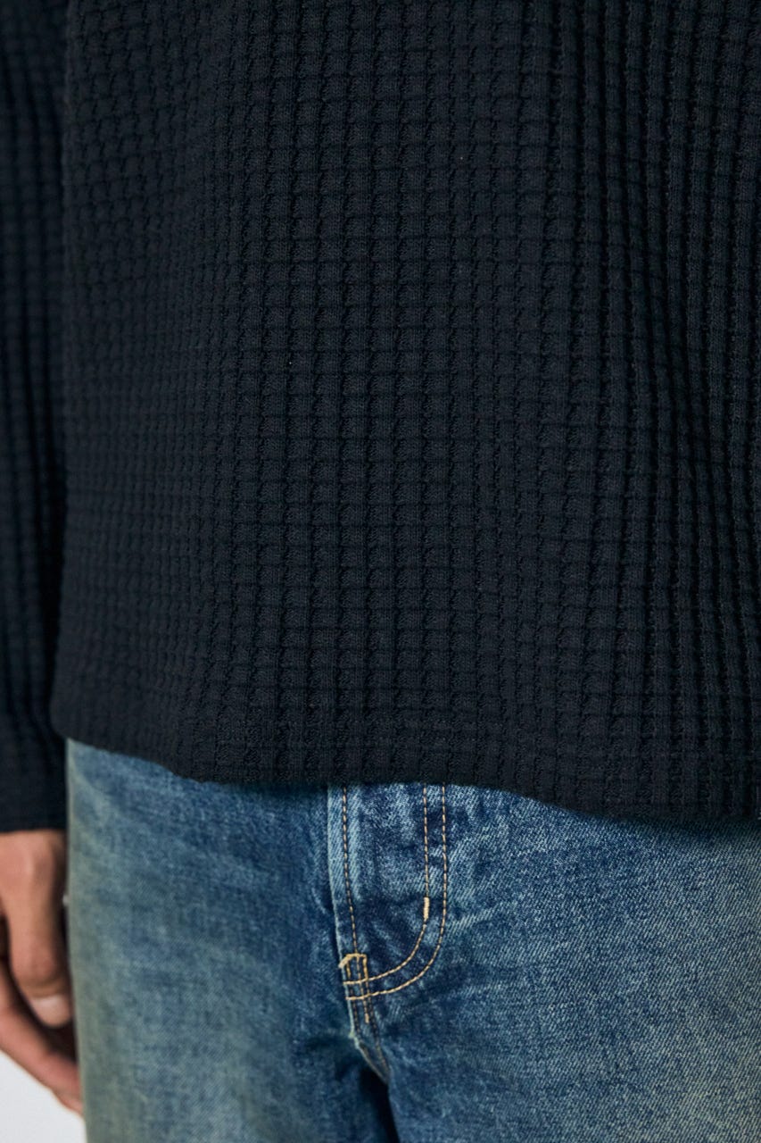 ヘビーワッフルVネックトップス BLK M