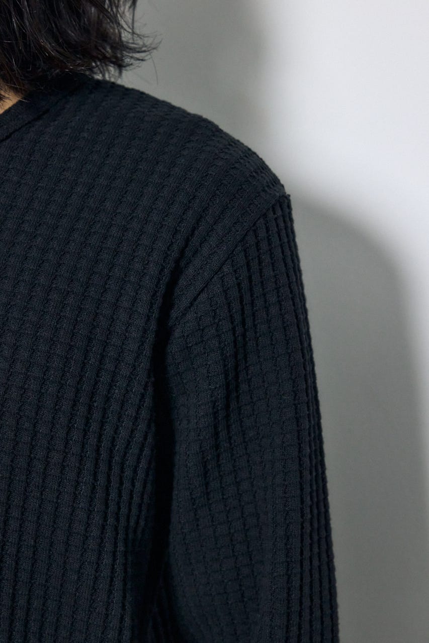 ヘビーワッフルVネックトップス BLK M