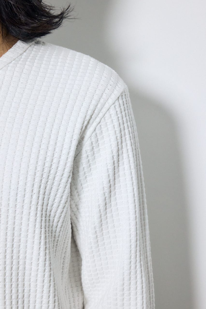 ヘビーワッフルVネックトップス WHT M