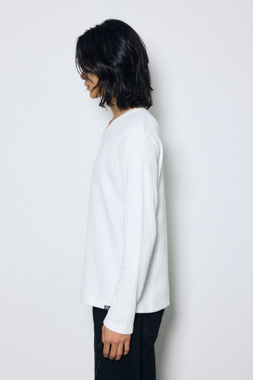 ヘビーワッフルVネックトップス WHT M
