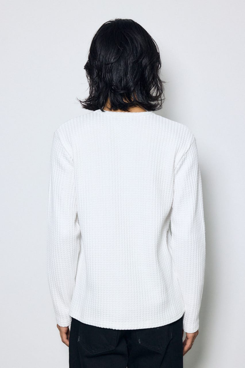 ヘビーワッフルVネックトップス WHT M