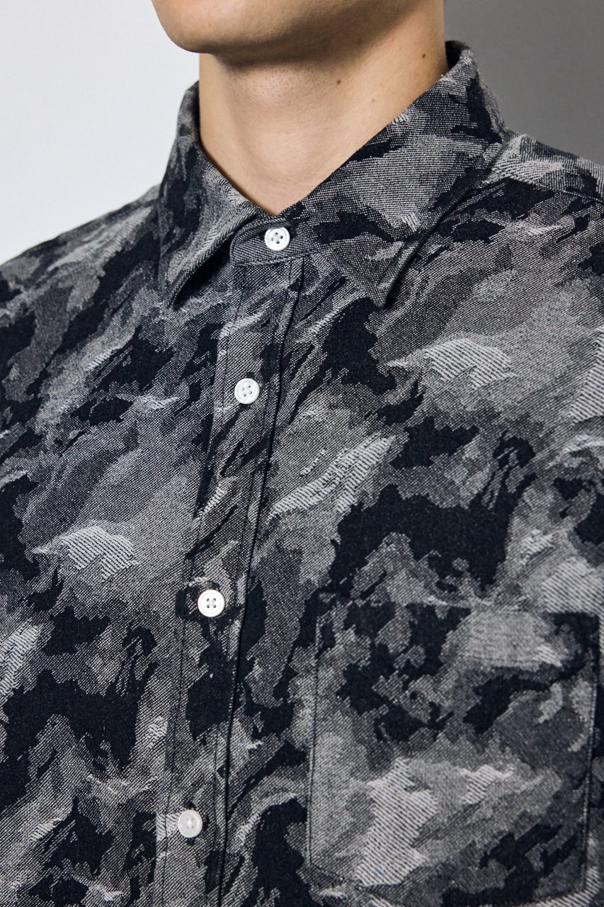 マーブルジャガードデニム長袖シャツ BLK M