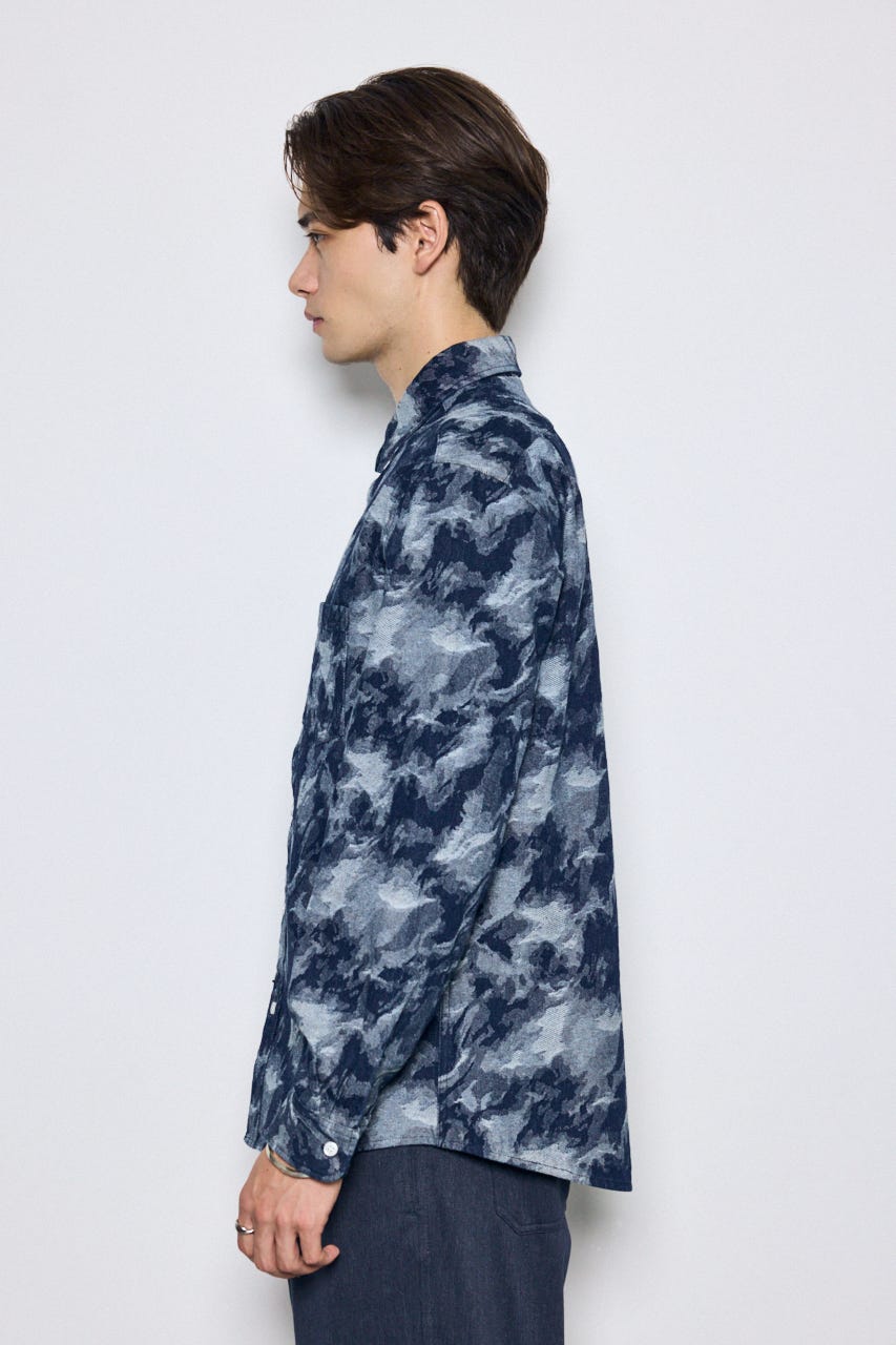 マーブルジャガードデニム長袖シャツ BLU M