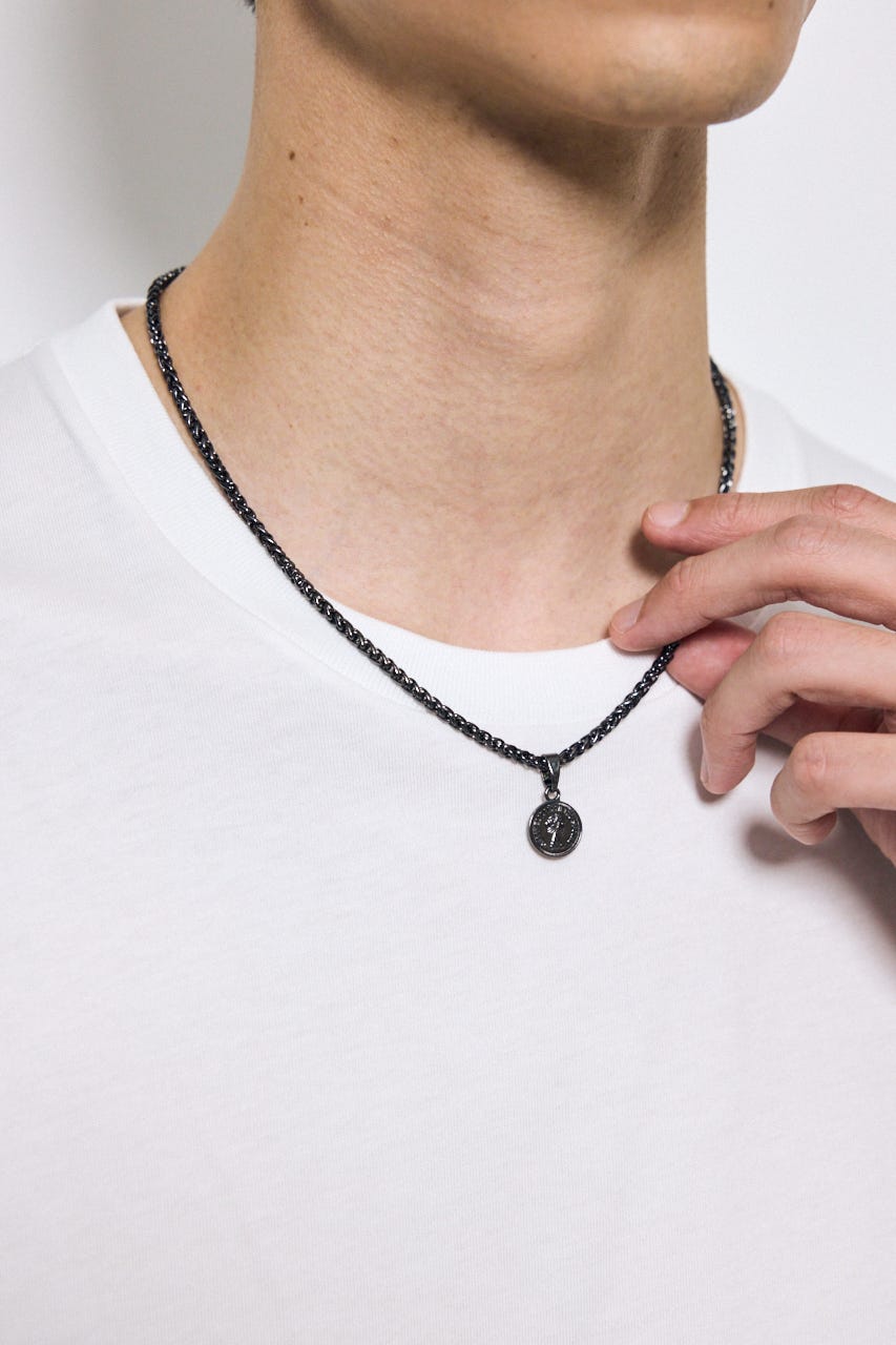 ツイストチェーンコインネックレス BLK FREE