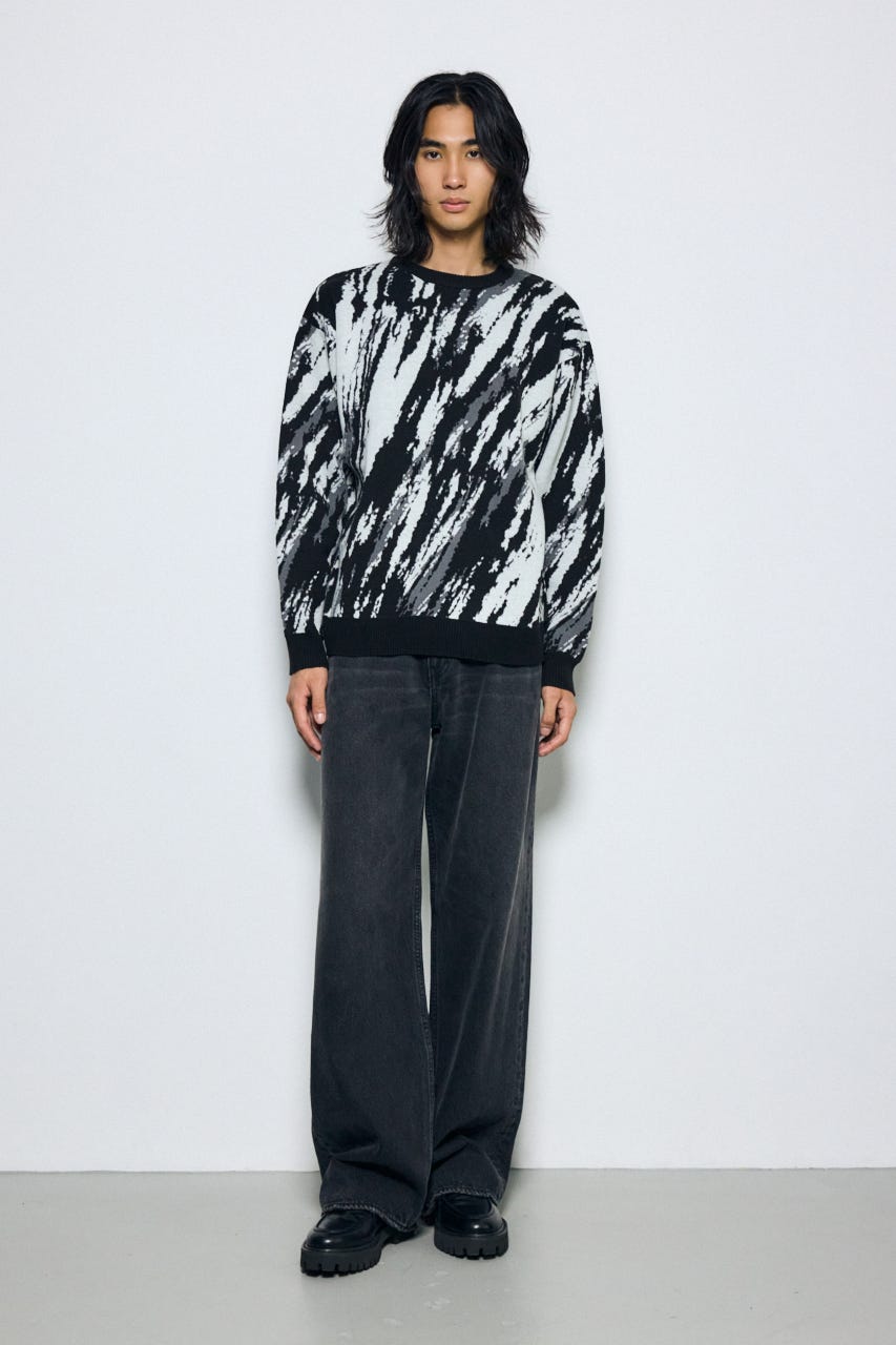 総柄ニットトップス 柄BLK M