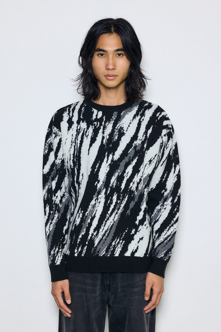 総柄ニットトップス 柄BLK M