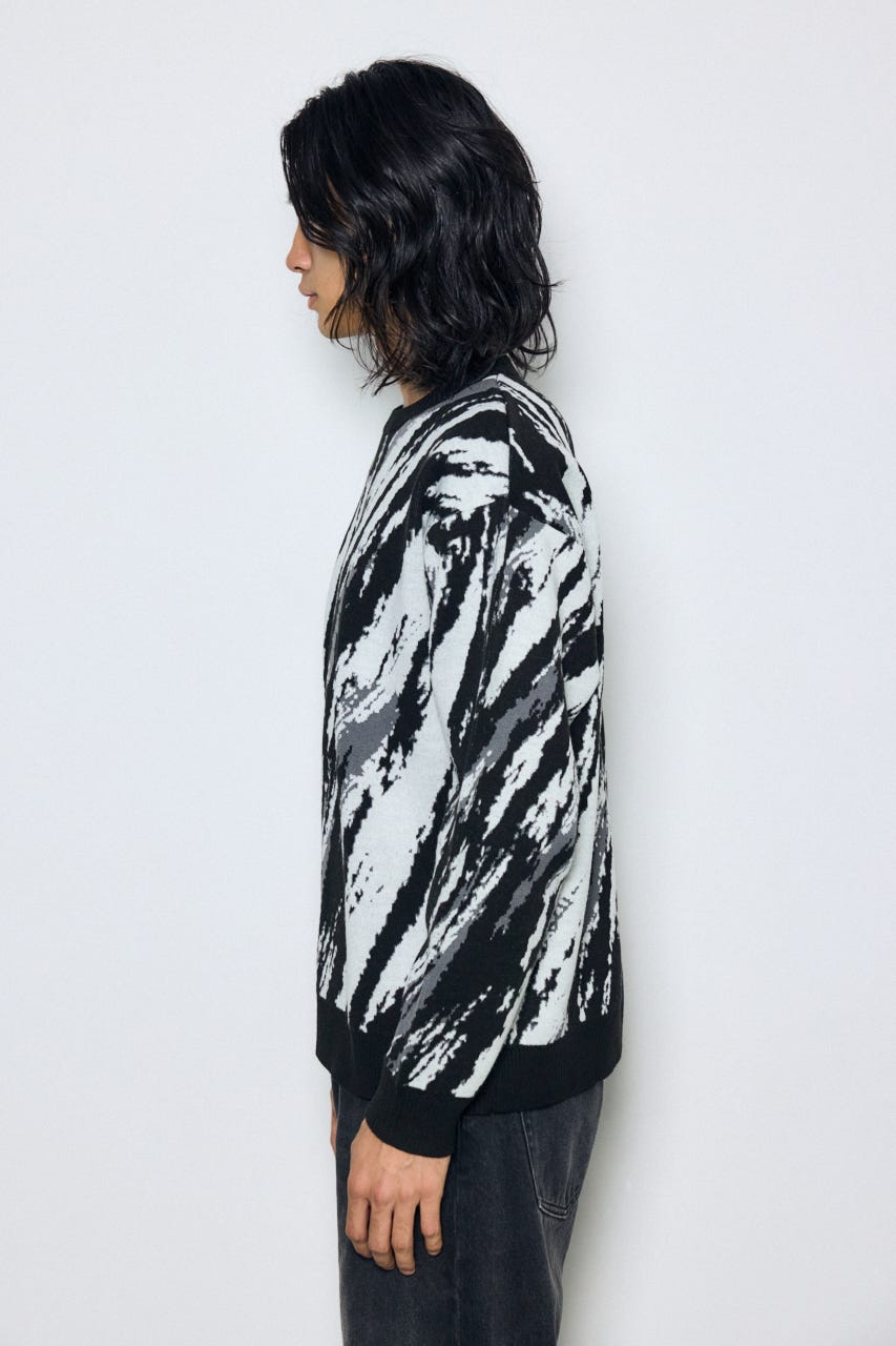 総柄ニットトップス 柄BLK M