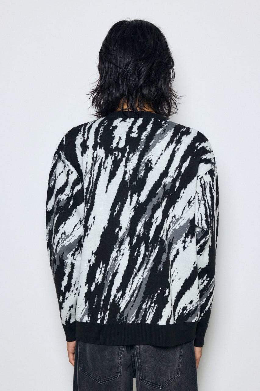 総柄ニットトップス 柄BLK M