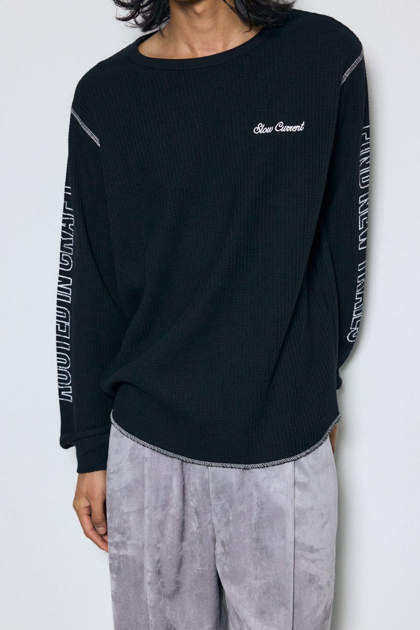 Paly Hollywood グラフィック ワッフル 長袖 カットソー ネイビー AZUL BY MOUSSY | ワッフル長袖グラフィックトップス (Tシャツ