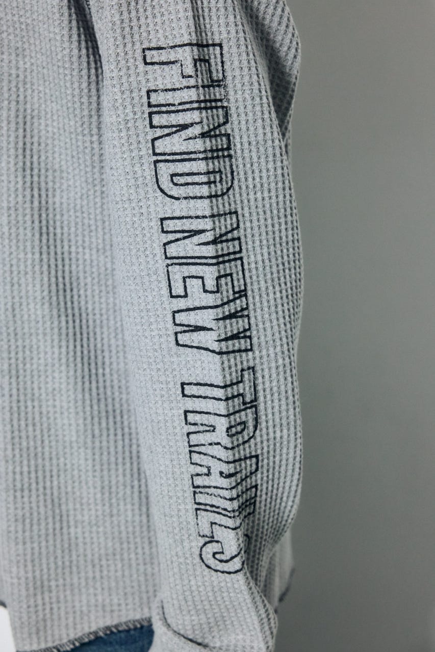 ワッフル長袖グラフィックトップス C.GRY M