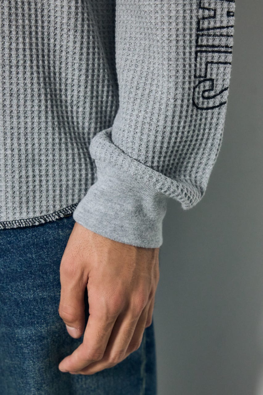 ワッフル長袖グラフィックトップス C.GRY M