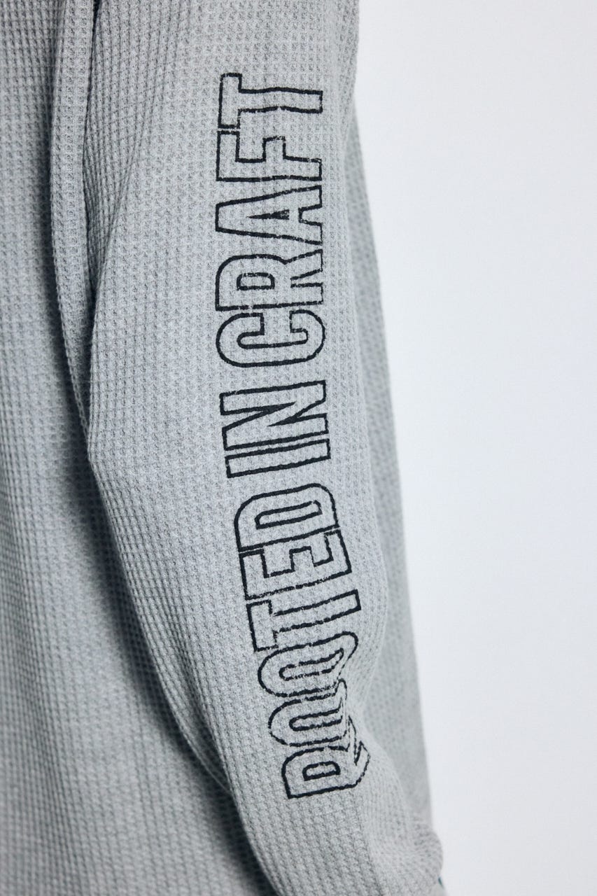 ワッフル長袖グラフィックトップス C.GRY M