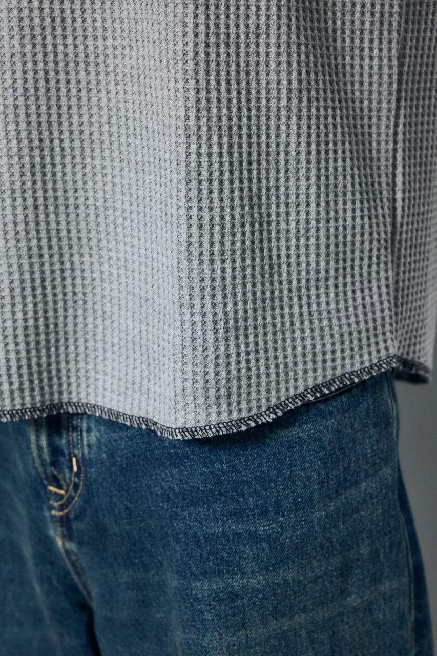 ワッフル長袖グラフィックトップス C.GRY M