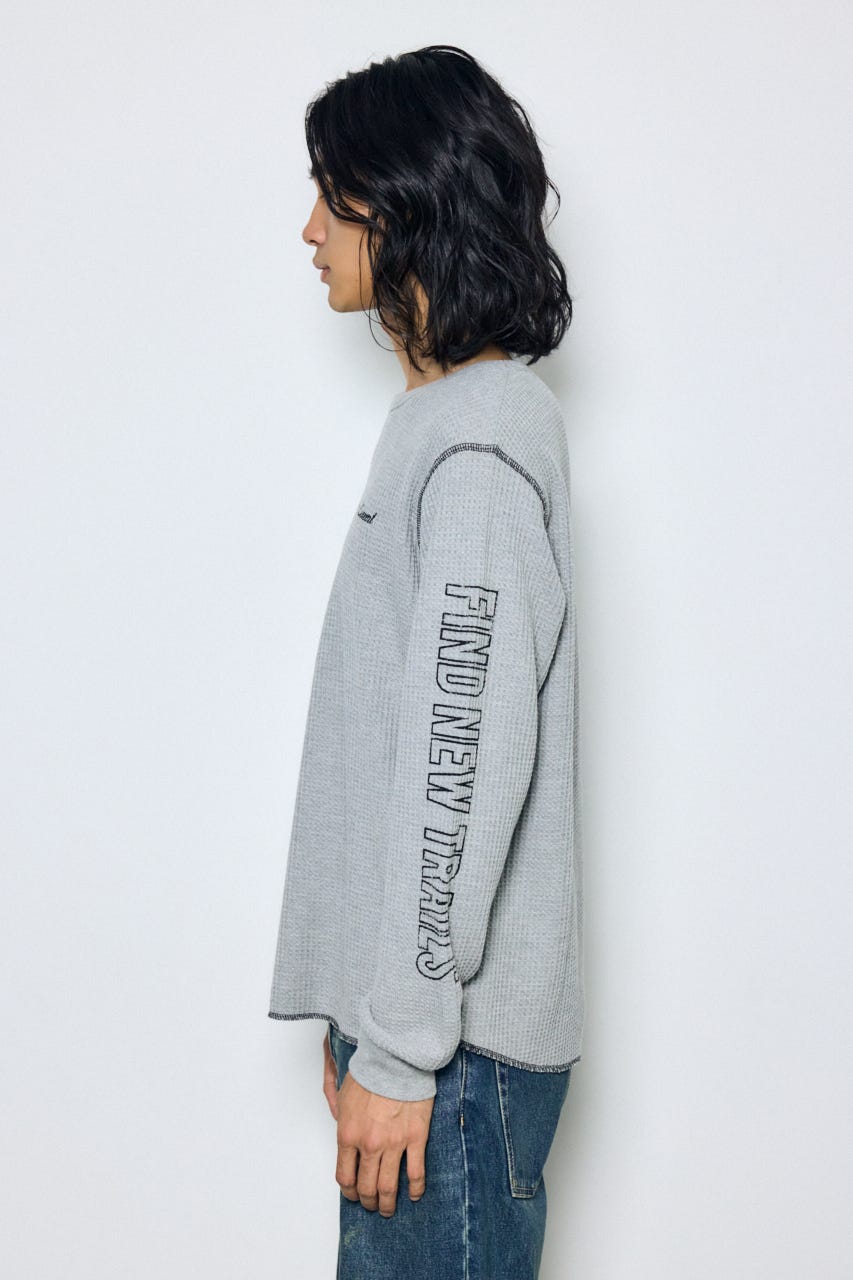ワッフル長袖グラフィックトップス C.GRY M