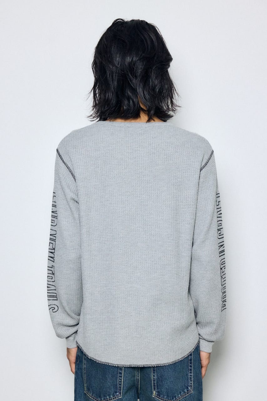 ワッフル長袖グラフィックトップス C.GRY M