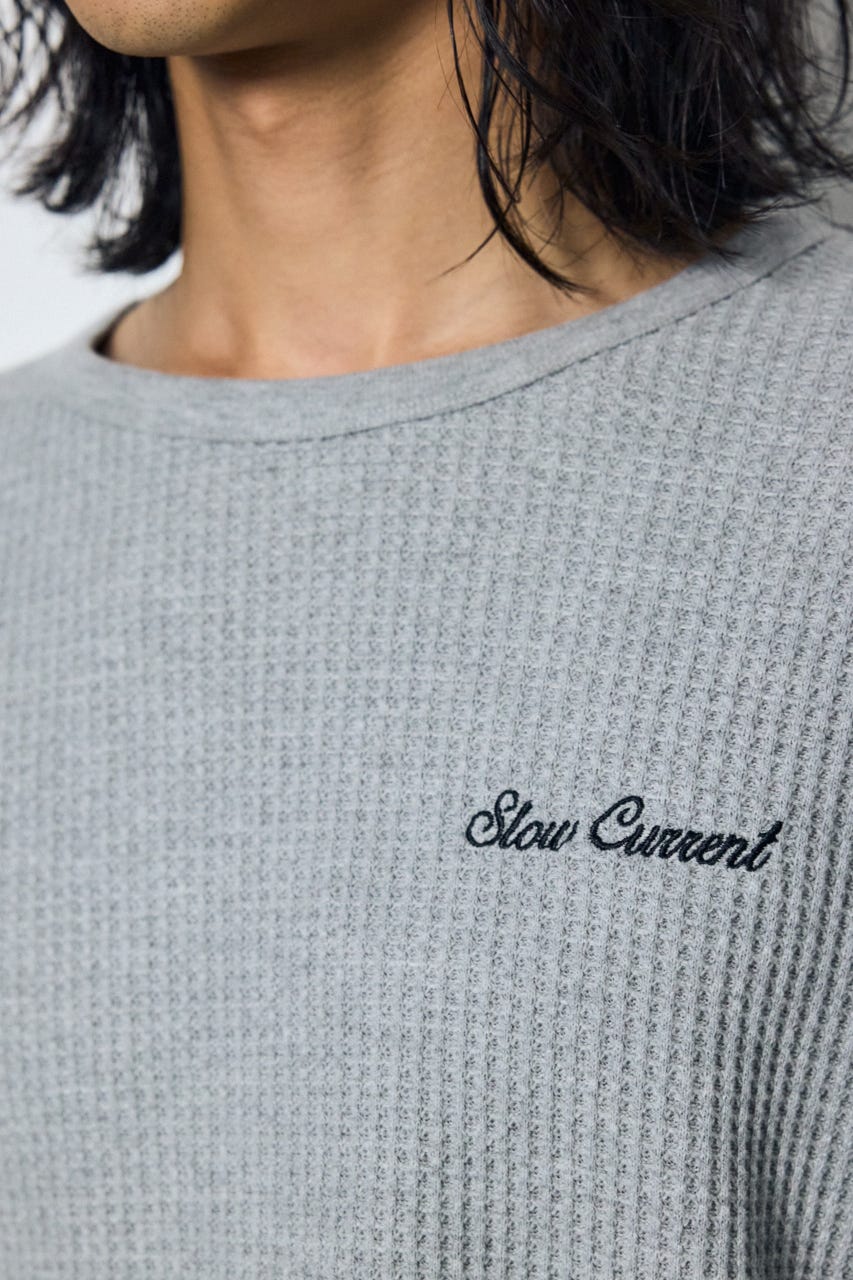 ワッフル長袖グラフィックトップス C.GRY M