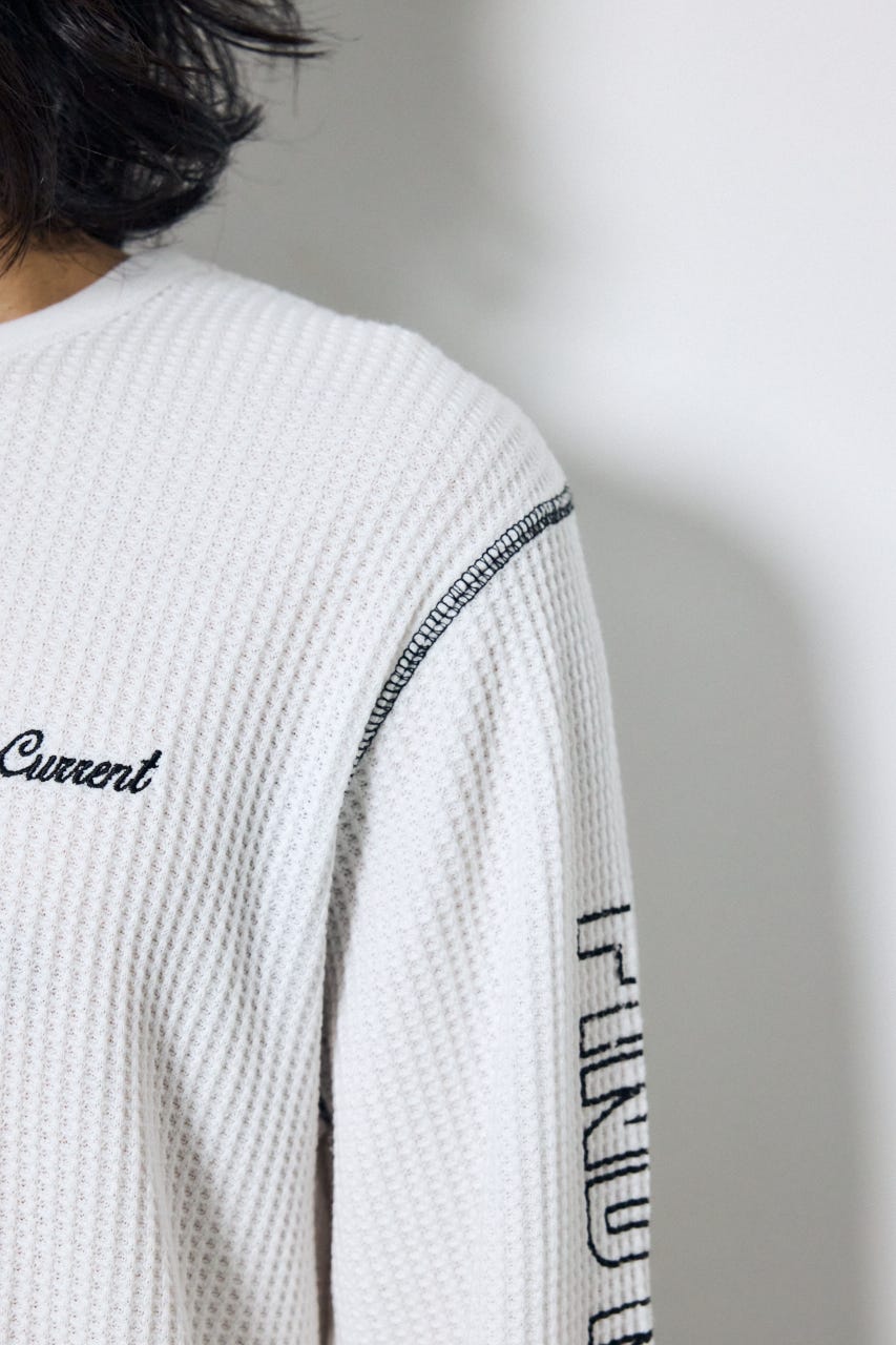 ワッフル長袖グラフィックトップス WHT M