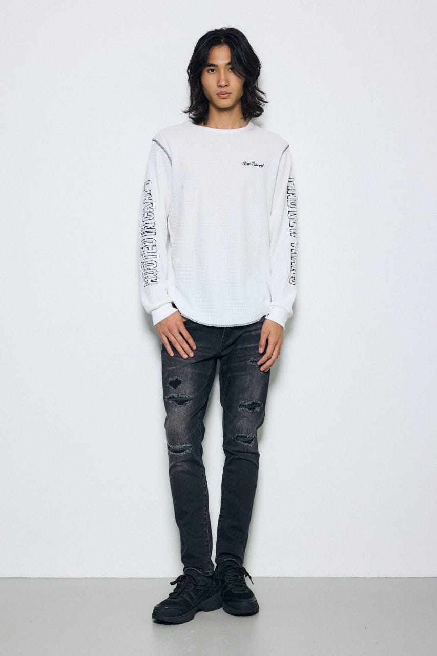 AZUL BY MOUSSY | ワッフル長袖グラフィックトップス (Tシャツ