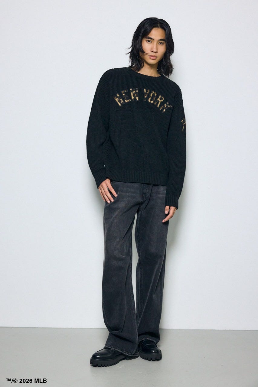 【MLB】AZUL レオパードロゴニット BLK M