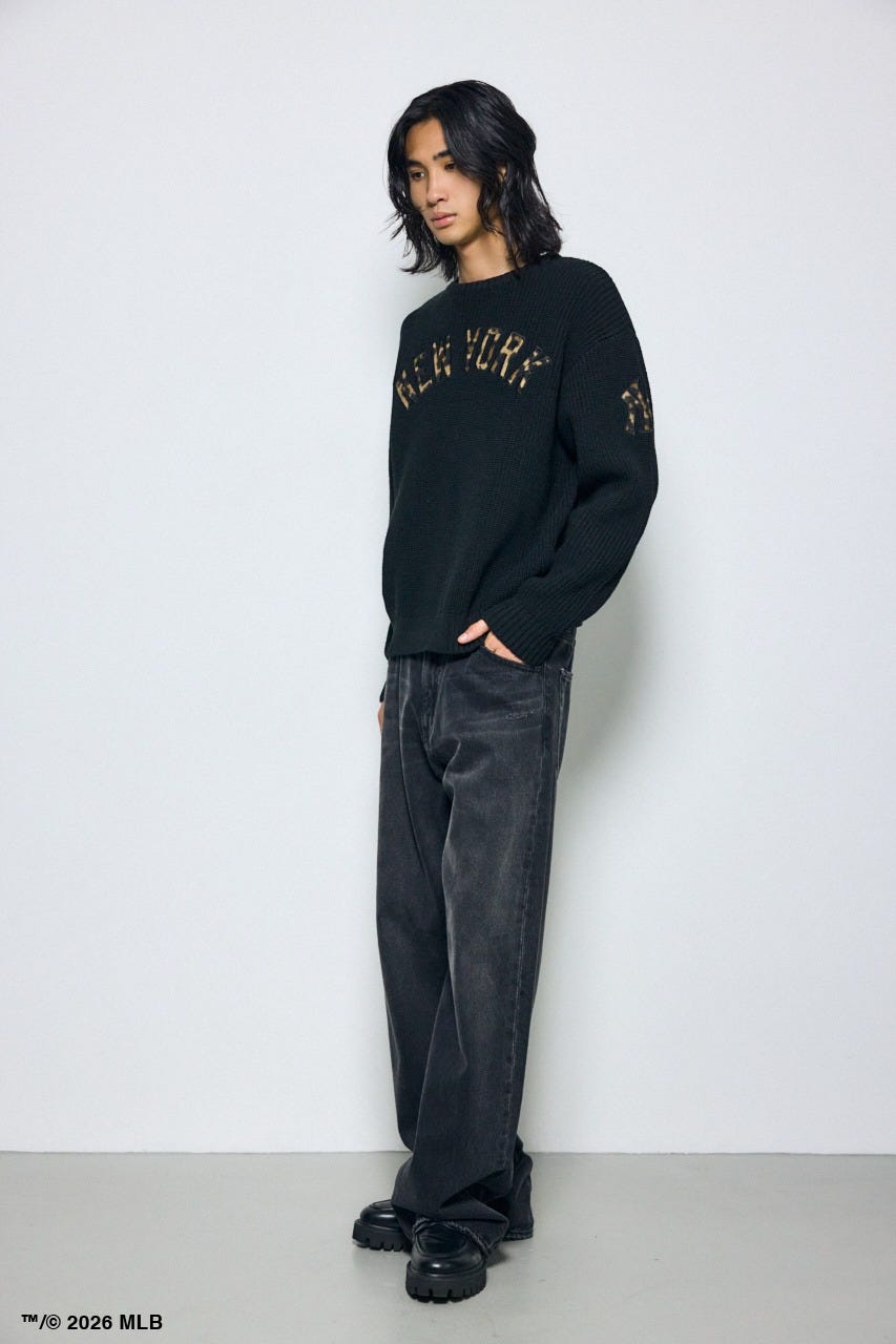 【MLB】AZUL レオパードロゴニット BLK M