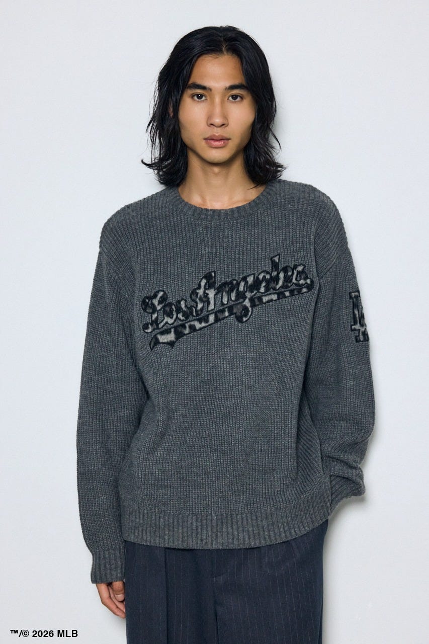 【MLB】AZUL レオパードロゴニット GRY M