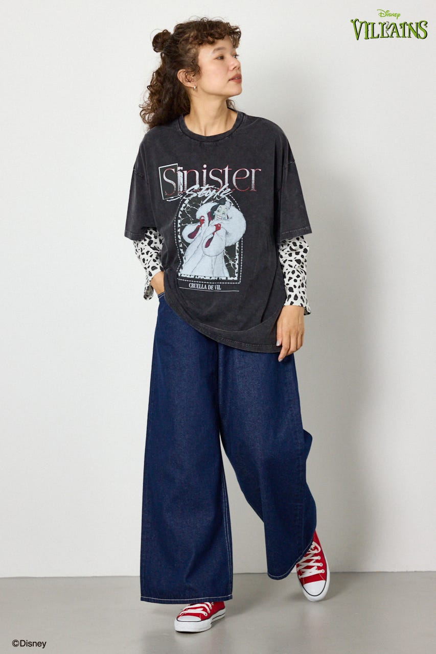 (ディズニー ヴィランズ)レイヤードTシャツ 柄WHT FREE