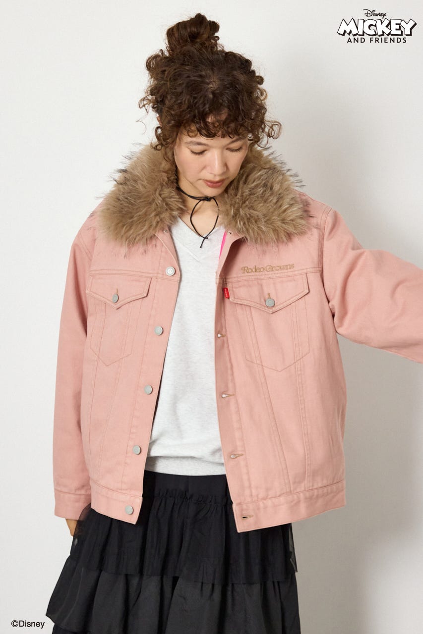 (ミッキー＆ミニー)フェイスパッチDENIMジャケット PNK FREE