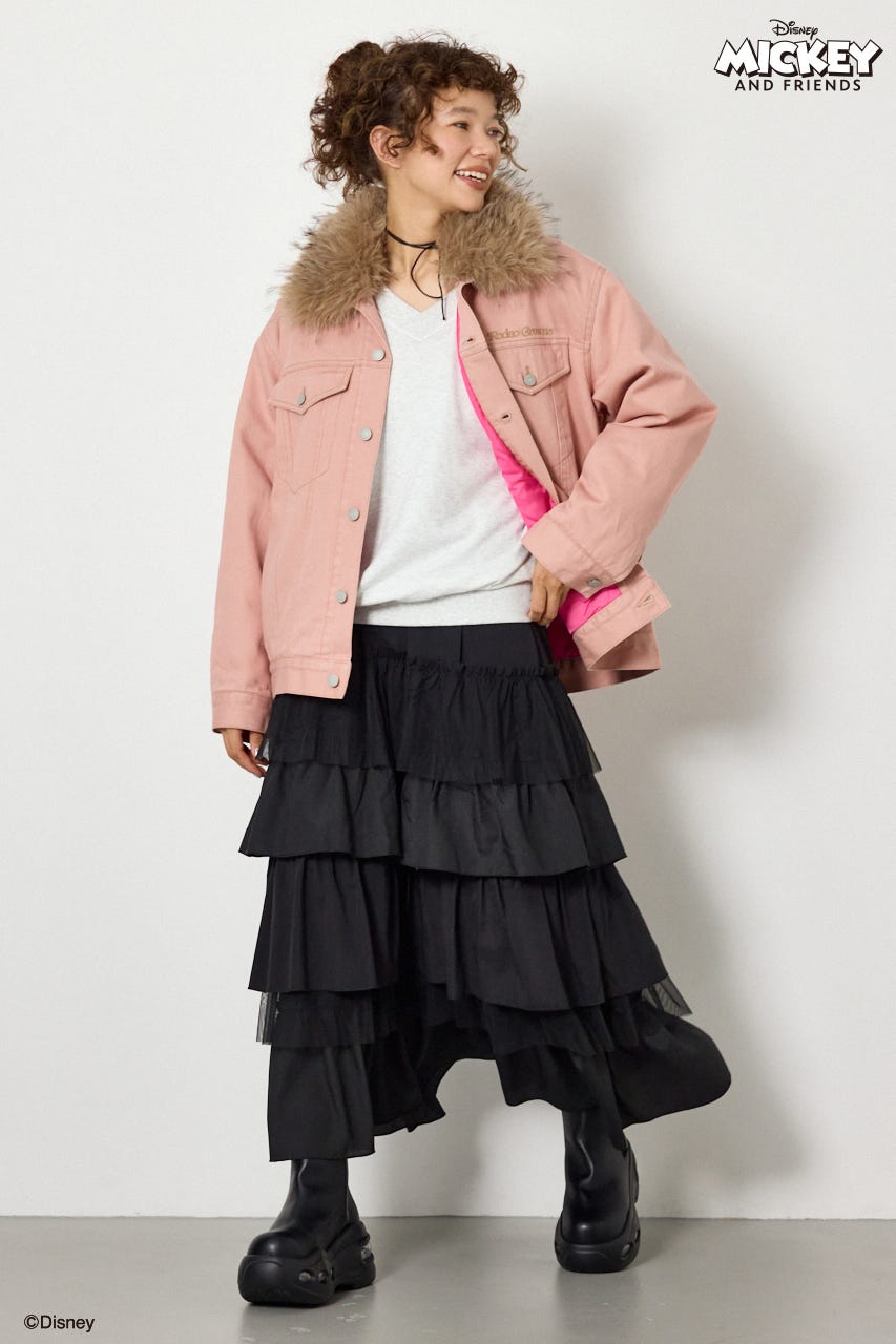 (ミッキー＆ミニー)フェイスパッチDENIMジャケット PNK FREE