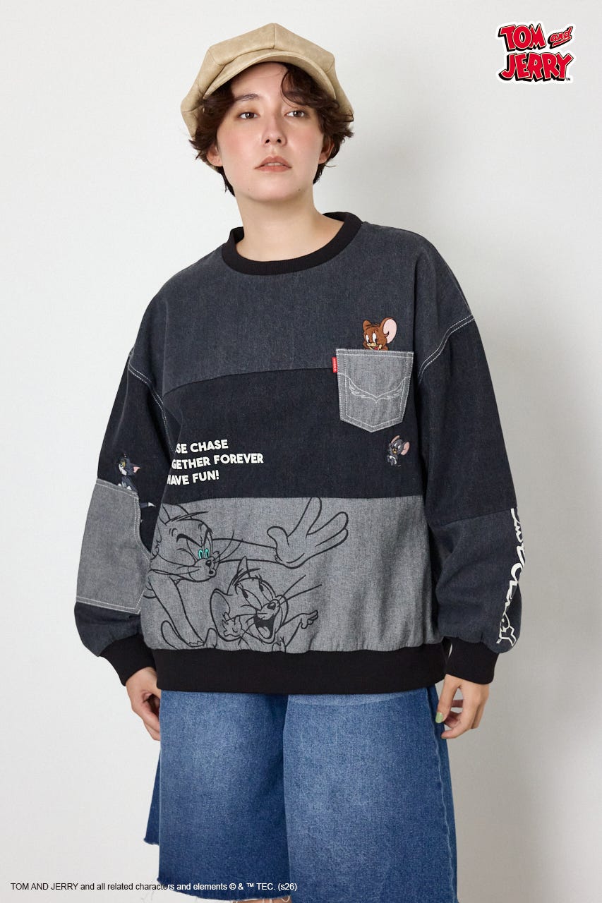(TOM and JERRY)カスタムデニムトップス BLK FREE