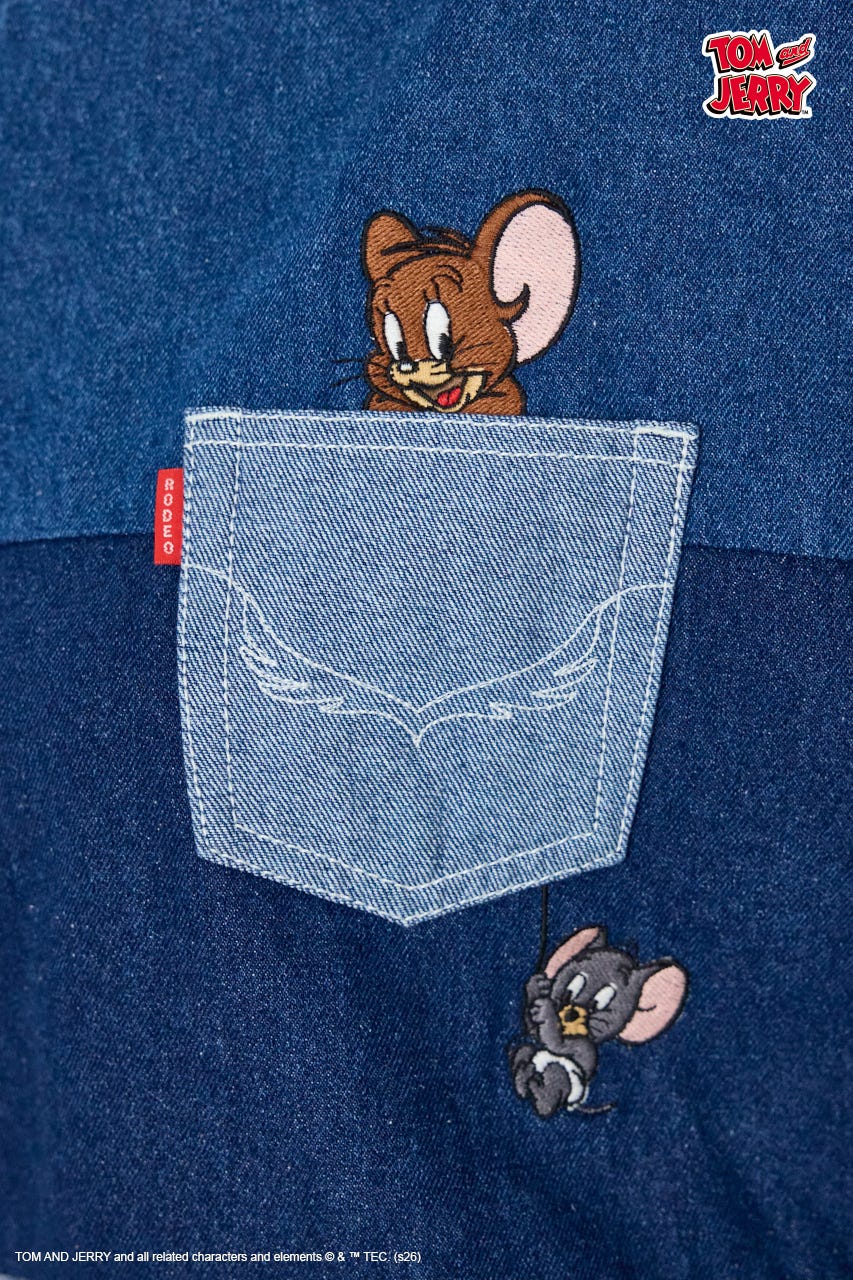 (TOM and JERRY)カスタムデニムトップス BLU FREE